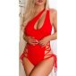 Sexy womens Brazilian cut swimsuit with lacings red
