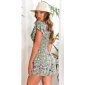 Short womens summer playsuit with flower print green