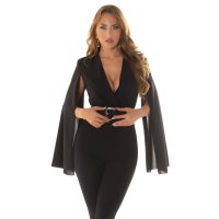 Elegant womens jumpsuit with open sleeves black