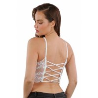 Cropped womens strappy bustier top made of lace white