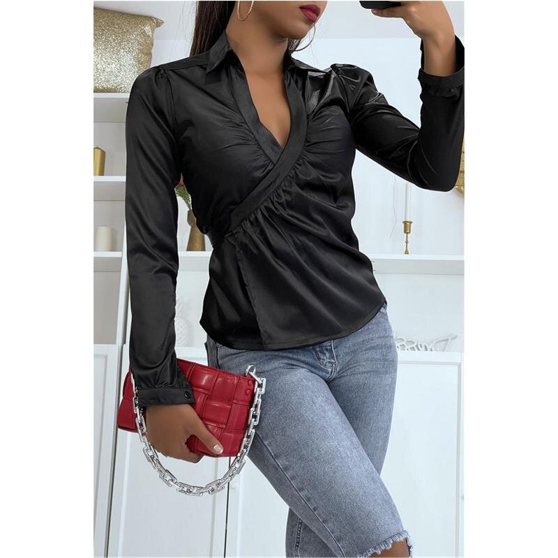 Wunderbar Satin Bluse Schwarz Bild
