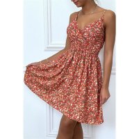 Sweet womens strap dress with flower print red