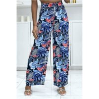 Colourful womens palazzo pants with flower print blue