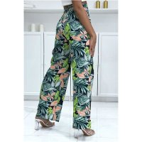 Colourful womens palazzo pants with flower print green