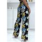 Colourful womens palazzo pants with flower print black