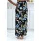Colourful womens palazzo pants with flower print black