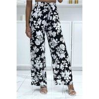 Light womens palazzo pants with flower print black/white