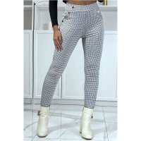 Checked womens high waist trousers with buttons white