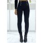 Skinny womens high waist trousers with buttons black