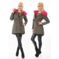 Warm ladies parka coat winter jacket with fake fur olive/fuchsia UK 12 (M)