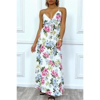Langes Damen Träger-Maxikleid mit Blumenprint Weiß