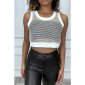 Transparentes Damen Netz Crop Top Weiß-Gold