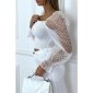 Womens crop top with transparent organza sleeves white