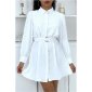 Elegantes Damen Langarm-Blusenkleid mit Gürtel Weiß