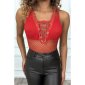 Sexy Damen Body-Top aus Netzstoff mit Schnürung Rot 36 (S)