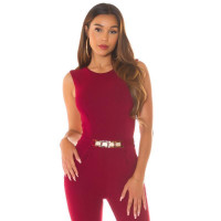 Elegant sleeveless overall jumpsuit with gold-coloured buckle wine-red UK 14/16 (L)