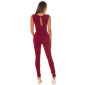 Elegant sleeveless overall jumpsuit with gold-coloured buckle wine-red UK 14/16 (L)