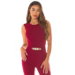 Elegant sleeveless overall jumpsuit with gold-coloured buckle wine-red UK 16/18 (XL)