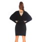 Womens V-neck knit dress with buckle and glitter black