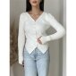 Elegant womens rib-knit cardigan creme-white