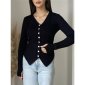 Elegant womens rib-knit cardigan black