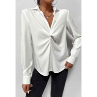 Elegante Damen Business Bluse mit Knoten-Detail Weiß
