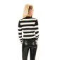 Damen Pullover in Bolero-Optik mit Streifen Schwarz-Weiß 38/40 (L/XL)