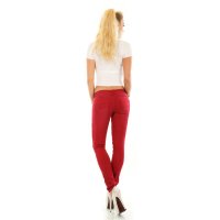Sexy womens low-rise skinny jeans with zips dark red UK 10 (S)