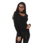 Thin womens sweater with glitter and choker collar black