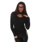 Thin womens sweater with glitter and choker collar black