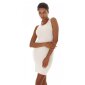 Sleeveless womens fine-rib knit dress knee-length beige