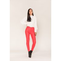 Sexy Damen Skinny Jeans in Leder-Look Wetlook Rot