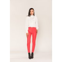 Sexy Damen Skinny Jeans in Leder-Look Wetlook Rot