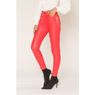 Sexy Damen Skinny Jeans in Leder-Look Wetlook Rot 44 (XXL)