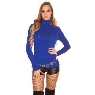Damen Feinstrick Basic-Pullover mit Rollkragen Royal Blau Einheitsgröße (34,36,38)