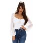 Womens off-the-shoulder top with long chiffon sleeves white