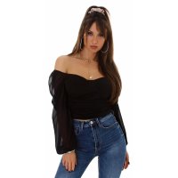 Womens off-the-shoulder top with long chiffon sleeves black