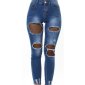Womens destroyed skinny jeans with holes and mesh blue