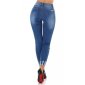 Womens destroyed skinny jeans with holes and mesh blue