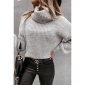 Womens chunky knit sweater with turtleneck light grey