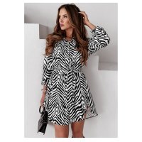 Damen Langarm-Blusenkleid mit Gürtel Animalprint Zebra