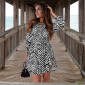 Womens long sleeve blouse dress with belt animal print zebra