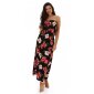 Long Carmen maxi dress with flounce and flowers black