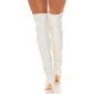 Sexy womens stiletto overknee boots faux leather white