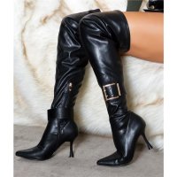 Sexy womens stiletto overknee boots faux leather black UK 5