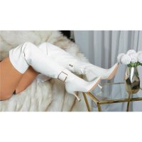 Sexy Damen Overknee Stiefel aus Leder-Imitat Weiß EUR 36