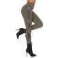 Damen Highwaist Treggings mit Glitzer-Streifen Khaki