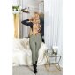 Damen Highwaist Treggings mit Glitzer-Streifen Khaki