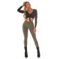 Damen Highwaist Treggings mit Glitzer-Streifen Khaki