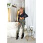 Damen Highwaist Treggings mit Glitzer-Streifen Khaki